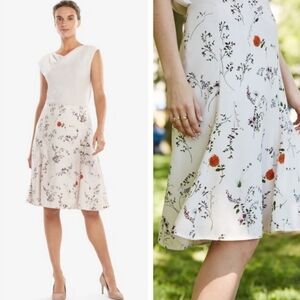 MM.LaFleur Ivory Floral A-Line Skirt with Orange Accents